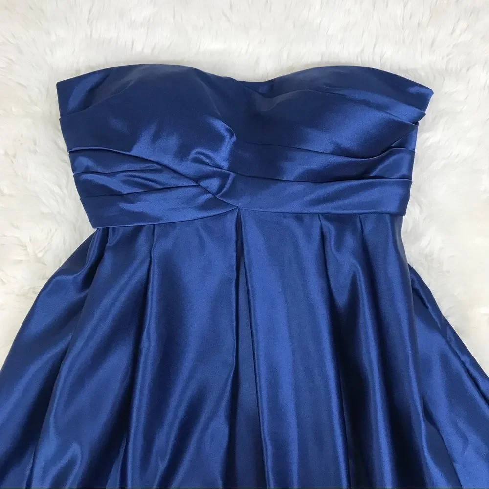 BILL LEVKOFF Navy Blue Strapless Satin Dress Short Bridesmaid‎ Formal Size 0